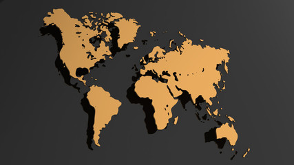 Fototapeta na wymiar Global world map, 3d flat Earth map are on wall, globe worldmap symbol, 3d rendering computer generated background