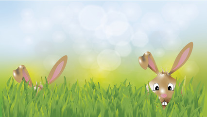 Frühlingswiese mit 2 frechen Hasen 