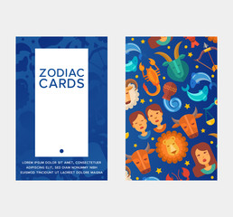 Zodiac signs set of banners vector illustration. Horoscope, astrology icons such as Aries, Taurus Gemini, Cancer Leo, Virgo Libra, Scorpio Sagittarius Capricorn, Aquarius, Pisces.