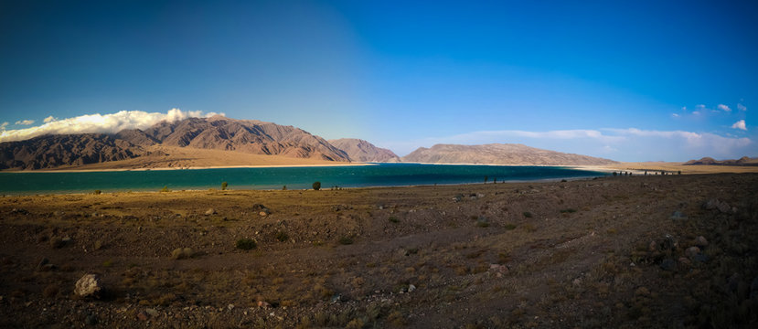 Panoramic view to Orto-Tokoy Reservoir at Chu river in Naryn, Kyrgyzstan