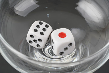 a dice in a glass