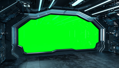 Dark blue spaceship futuristic interior mockup with window 3d rendering © sdecoret