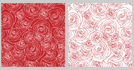 set of seamless patterns with a stylized element in the form of a rose in red and white