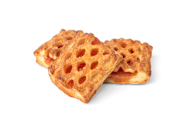 Puff pastry with apple isolated on white background.