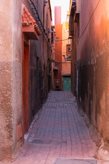 Colorful alleyways in the medina of Marrakesh, Morocco