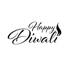 Handwritten lettering type composition of Happy Diwali with fire flame. Typography poster for Diwali festival.