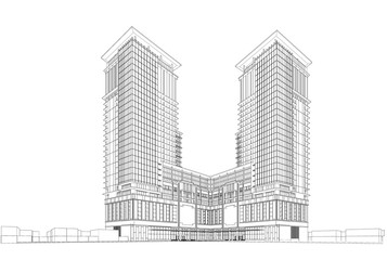 3d wireframe of building. sketch design
