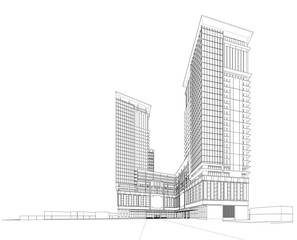 3d wireframe of building. sketch design