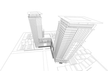 3d wireframe of building. sketch design