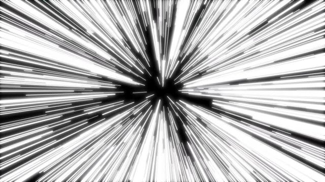  Animation hyper jump moving through White stars in Universe