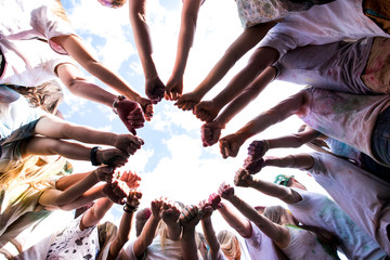 close up hands. Group People 