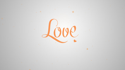 Love you lettering for greeting card design. Festive decoration. Invitation template. Orange inscription on the light white background and by the same token sparks.