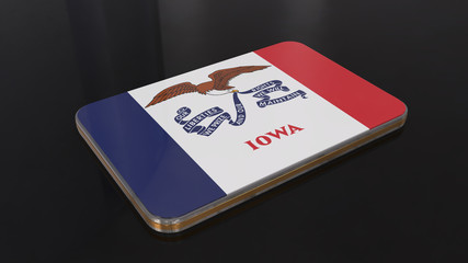 Iowa 3D glossy flag object isolated on black background.