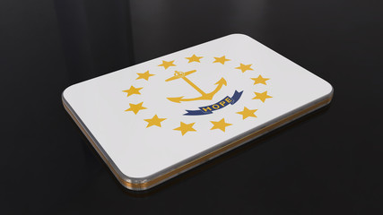 Rhode Island 3D glossy flag object isolated on black background.