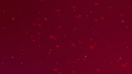 Love background with red hearts for Valentine's Day. Red backgrop.