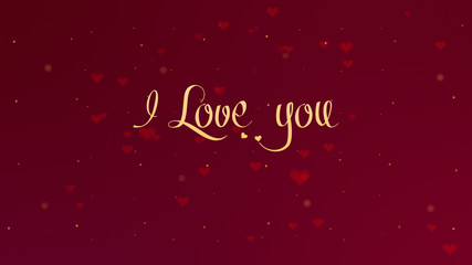 I love you Love confession. Valentine's Day lettering is isolated on red background, which is bedecked with little cute red hearts. Share love.