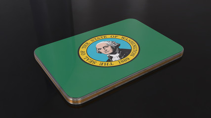 Washington 3D glossy flag object isolated on black background.