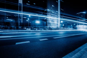 Washable wall murals Highway at night light trails in the downtown district, china.