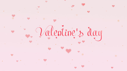 Fototapeta na wymiar Valentine's Day lettering. Love background with pink little cute hearts for Valentine's Day. Light pink backgrop. Rose pink inscription.