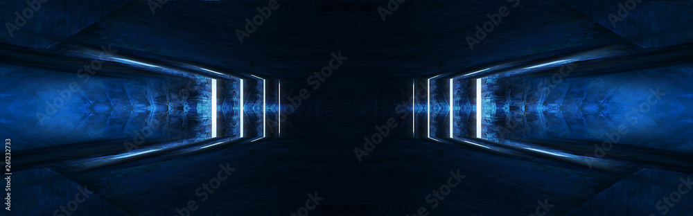 Wall mural abstract tunnel, corridor with rays of blue and pink light and neon highlights. abstract blue and pi
