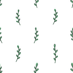 Decorative twigs seamless vector pattern. Hand drawing doodle print