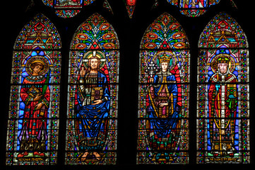Stained glass windows at Saint Etienne Cathedral in Cahors, Occitanie, France