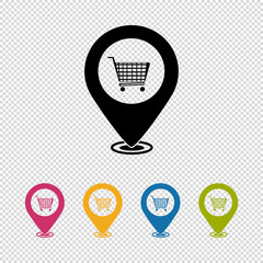 Fototapeta na wymiar Map Pointer, Location Finder, Shopping Icon - Vector Illustration Isolated On Transparent Background