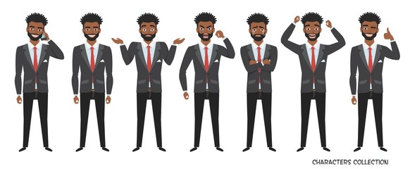 black african american business man. Set of emotions