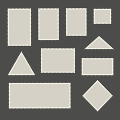 Blank postage marks. Poststamps template. Vintage postcards labels.