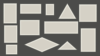 Blank postage stamps template. Perforated post marks.