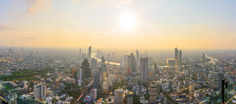 Panorama high view of the city in sunset time / High view of Bangkok city in sunset © rukawajung