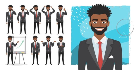 black african american business man. Set of emotions
