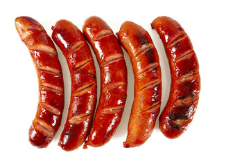 Grilled sausages isolated on a white background - 261238994