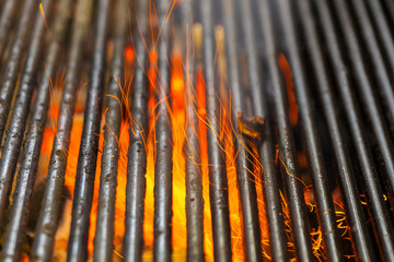 Empty Hot Charcoal Barbecue Grill With Bright Flame