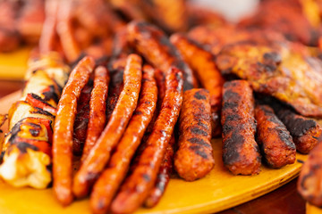 close up of mix grill served on a plate, selective focus