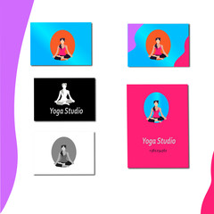 Vector yoga icons and round line badges - graphic design elements in flat style or logo templates for spa center or yoga studio. Girl
