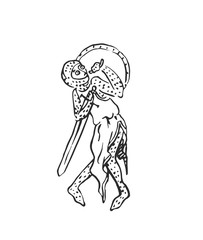 Medieval knight in shiny armor with sword and shield scared