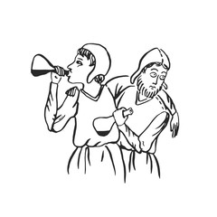 Medieval art drunk people social alcoholism concept
