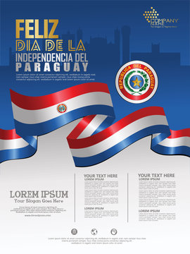 Celebrating Paraguay Independence Day. Abstract waving flag on Poster, flayer and brochure background template