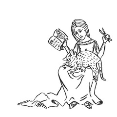 Medieval art cat interrupting work or chronicler