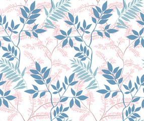 Seamless leaves pattern. Botanical background. Plant flower nature wallpaper.