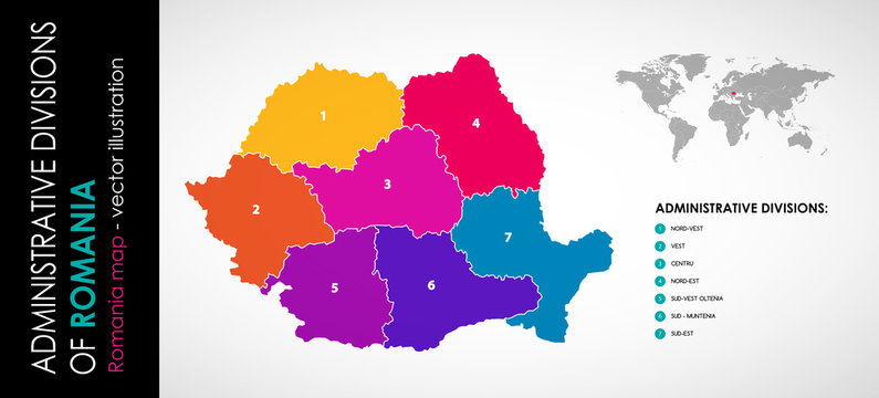 Vector map of Romania and administrative COLOR