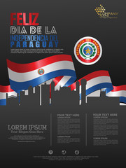 Celebrating Paraguay Independence Day. Abstract waving flag on Poster, flayer and brochure background template