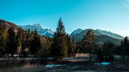 Fototapeta premium Sun goes down on Mangart, Italian alps