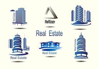 Vector icons for real estate construction.Vector icons of architecture, urban and suburban homes