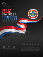 Celebrating Paraguay Independence Day. Abstract waving flag on Poster, flayer and brochure background template