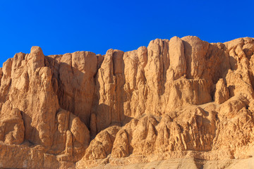 Fototapeta premium View of cliffs and mountains near Mortuary Temple of Hatshepsut in Luxor, Egypt