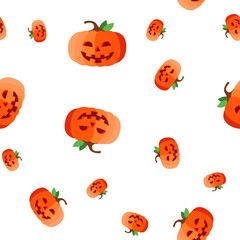 Halloween Pumpkin Seamless Pattern Vector. Evil Orange Face. Cute Graphic Texture. Textile Backdrop. Colorful Background Illustration