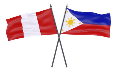 Peru and Philippines, two crossed flags isolated on white background. 3d image