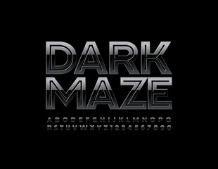 Vector stylish Dark Maze Font. Reflective Uppercase ALphabet Letters and Numbers